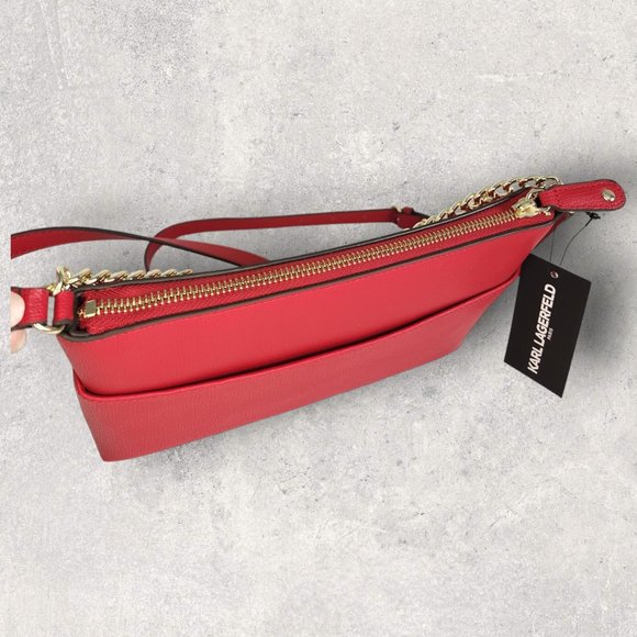 Karl Lagerfeld Red Crossbody with Gold Charm Chain - NWT